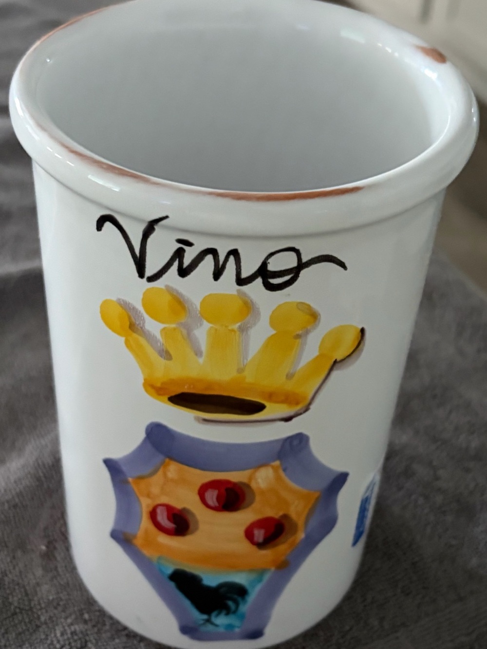 Vietri Hand-Painted Ceramic Vase in White, Yellow and Blue